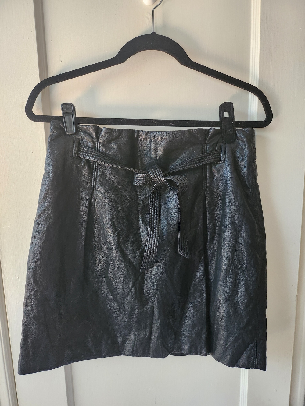 Free People Black Faux Leather Tie-Waist Mini Skirt